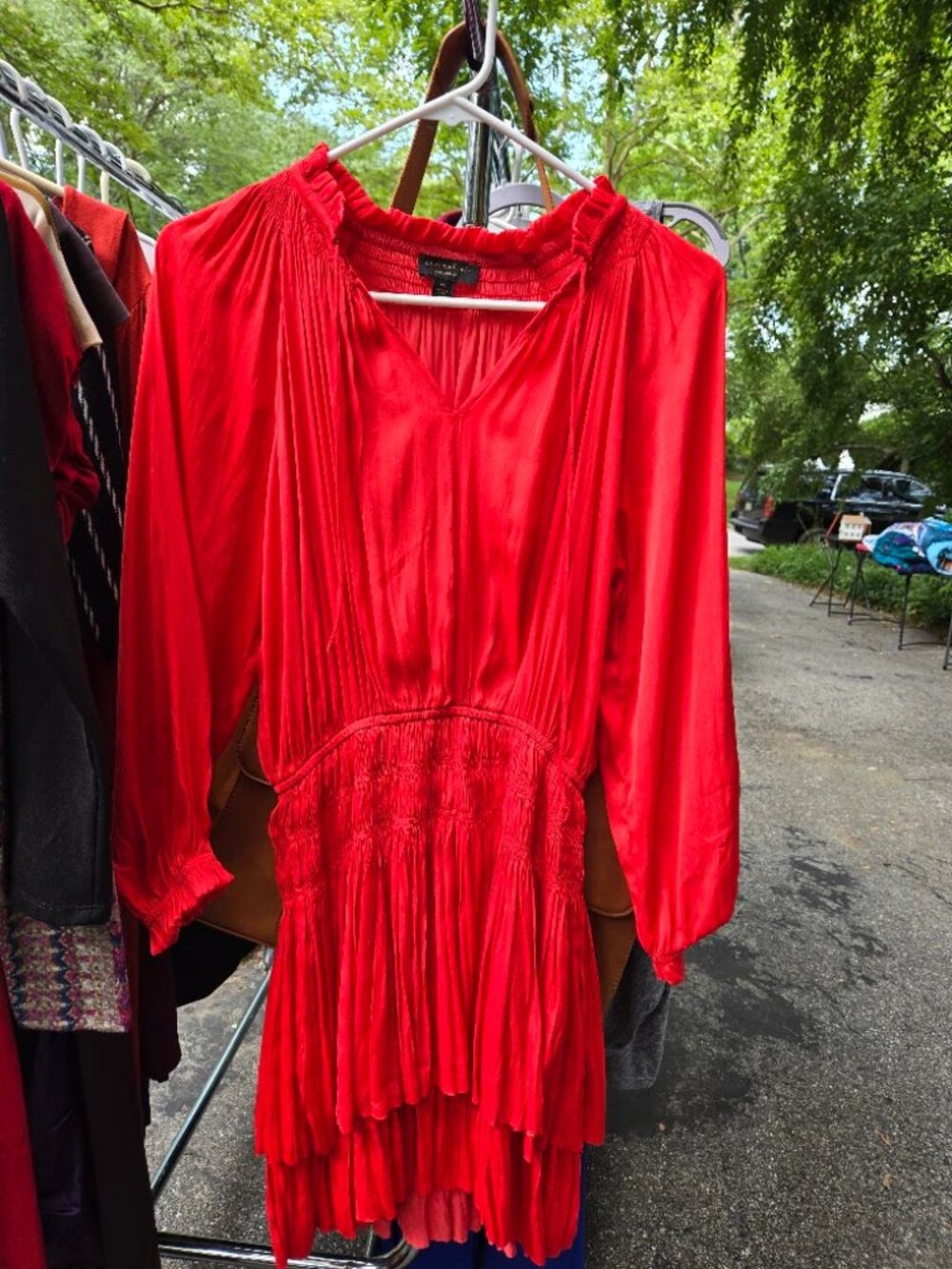 Current Air Coral Smocked Pleated Mini Dress Long Sleeve Size XS